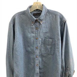Woodbridge Womens Blue Jean Shirt Sz L 100% Cotton Long Sleeves